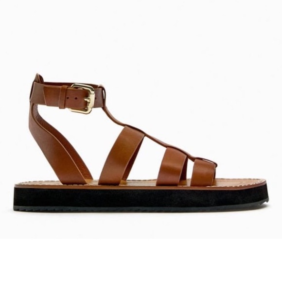 ZARA TAN LEATHER FISHERMAN SANDALS  SZ. 7 - Picture 3 of 6